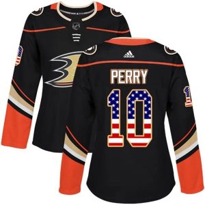 Damen Anaheim Ducks Trikot Corey Perry 10 Schwarz USA Flag Fashion Authentic